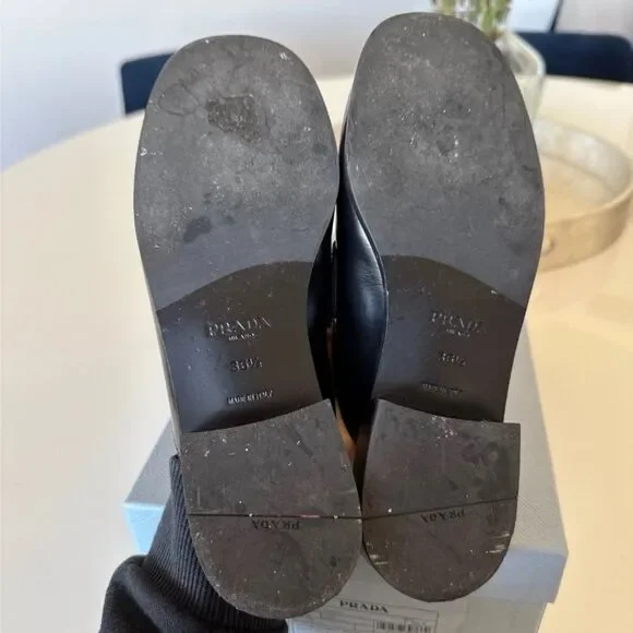 Prada Black Square Toe Leather Logo Slip-On Mules EU 36.5 US 6.5 Authentic - Picture 10 of 10